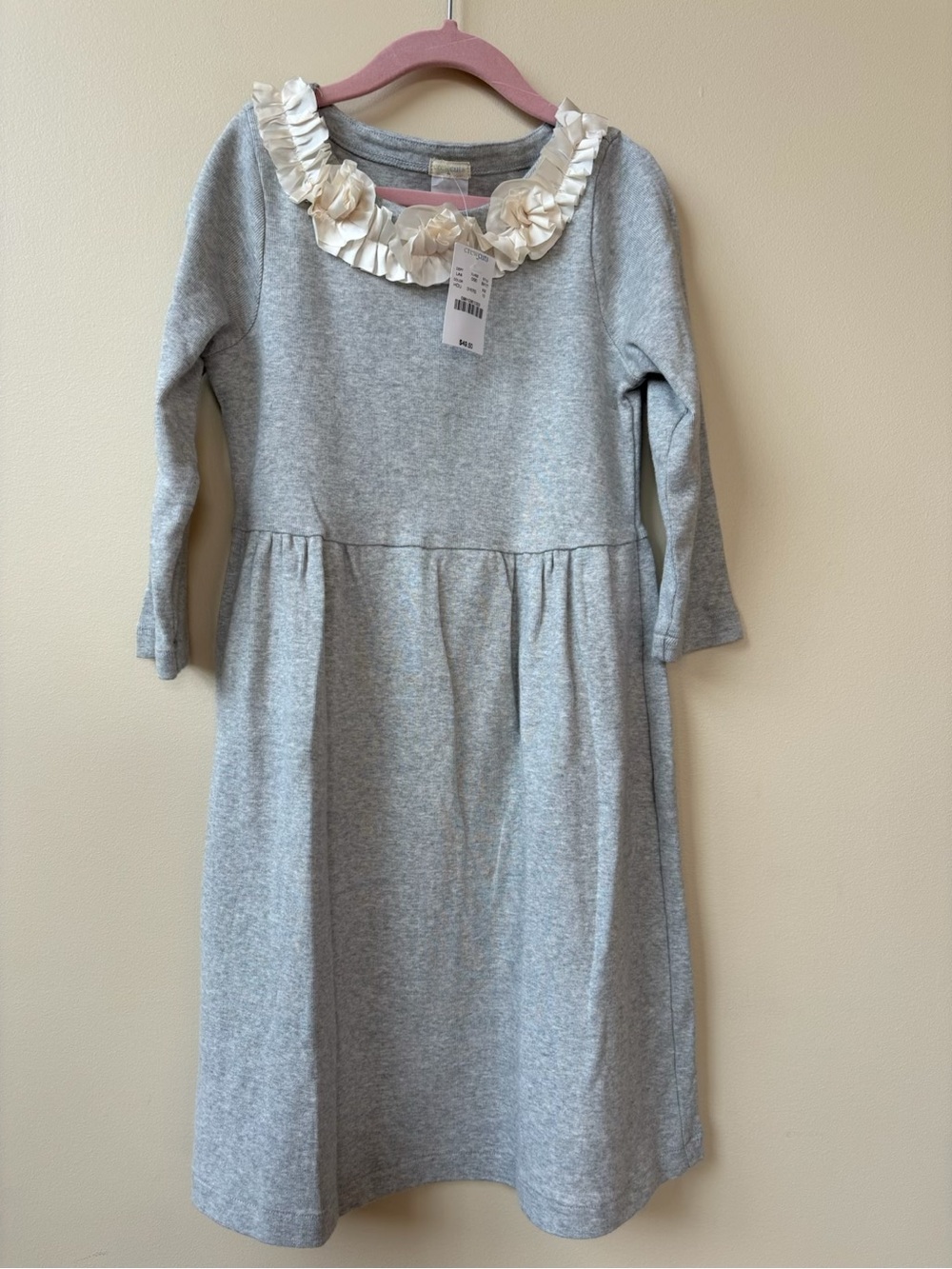 NWT - Crewcuts - Light Gray Knit Dress with Cream Ruffle Collar - Size 10